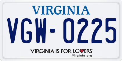 VA license plate VGW0225