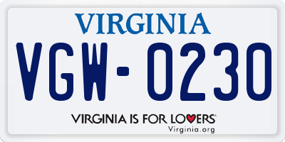 VA license plate VGW0230