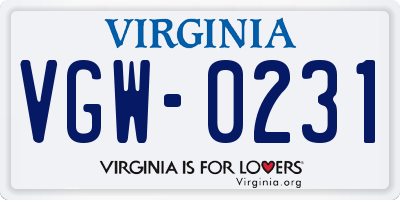 VA license plate VGW0231