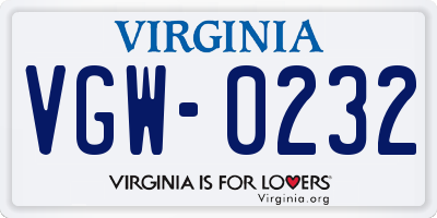 VA license plate VGW0232