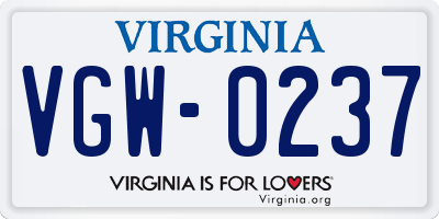 VA license plate VGW0237