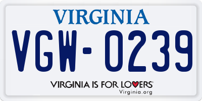 VA license plate VGW0239