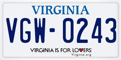 VA license plate VGW0243