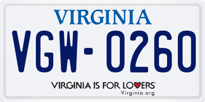 VA license plate VGW0260