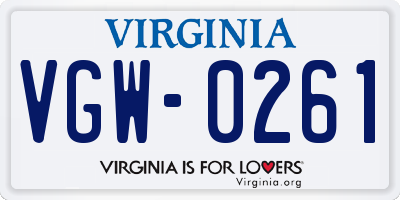 VA license plate VGW0261