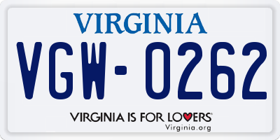 VA license plate VGW0262