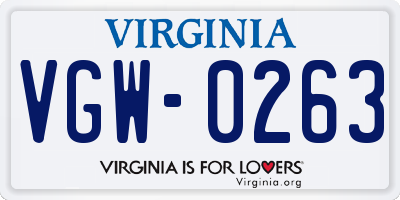 VA license plate VGW0263