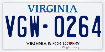 VA license plate VGW0264