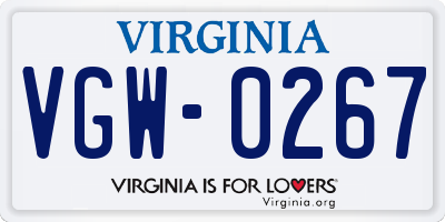 VA license plate VGW0267