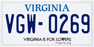 VA license plate VGW0269