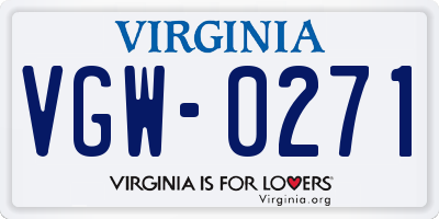 VA license plate VGW0271