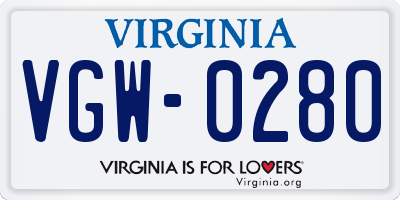 VA license plate VGW0280