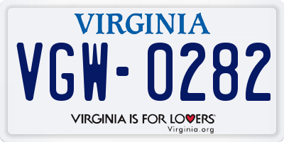 VA license plate VGW0282