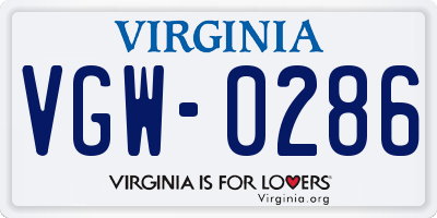 VA license plate VGW0286