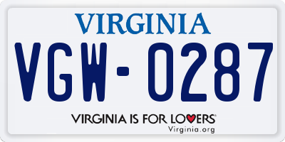VA license plate VGW0287
