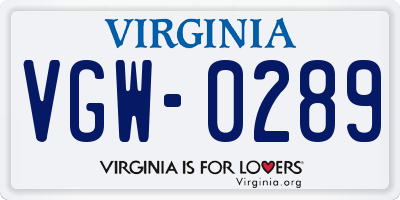 VA license plate VGW0289