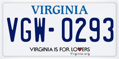 VA license plate VGW0293