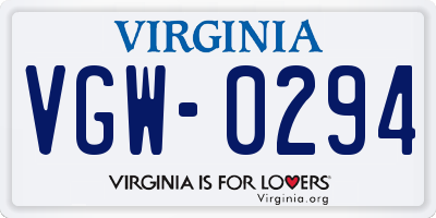 VA license plate VGW0294
