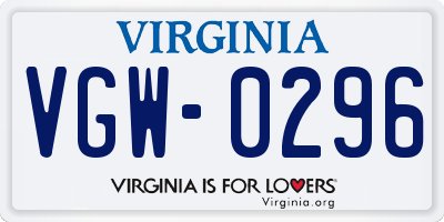 VA license plate VGW0296