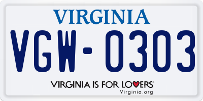 VA license plate VGW0303