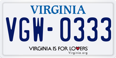 VA license plate VGW0333