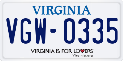 VA license plate VGW0335