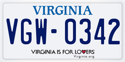VA license plate VGW0342