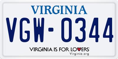 VA license plate VGW0344