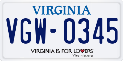 VA license plate VGW0345