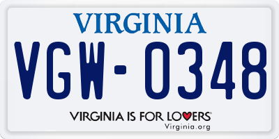 VA license plate VGW0348