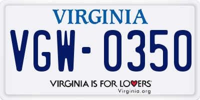 VA license plate VGW0350