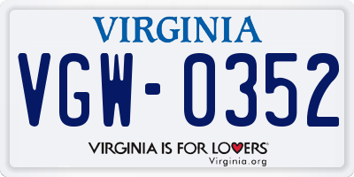 VA license plate VGW0352