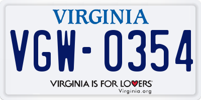 VA license plate VGW0354