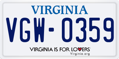 VA license plate VGW0359