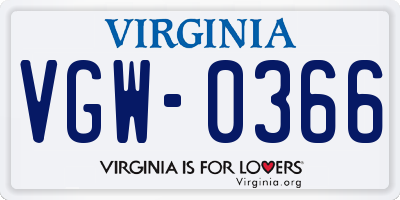VA license plate VGW0366