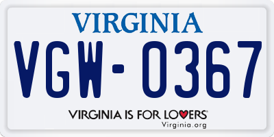 VA license plate VGW0367