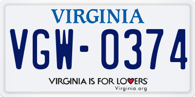 VA license plate VGW0374