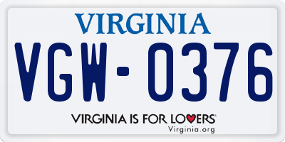VA license plate VGW0376