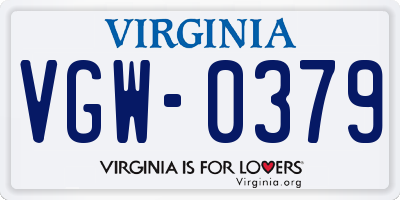 VA license plate VGW0379