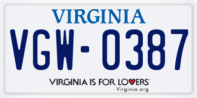 VA license plate VGW0387