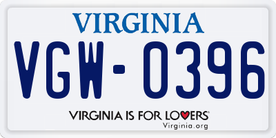VA license plate VGW0396