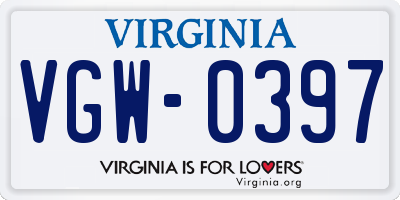 VA license plate VGW0397