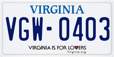 VA license plate VGW0403
