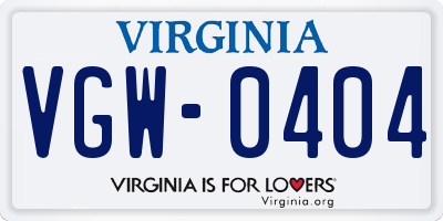 VA license plate VGW0404