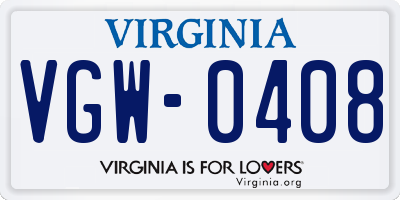 VA license plate VGW0408