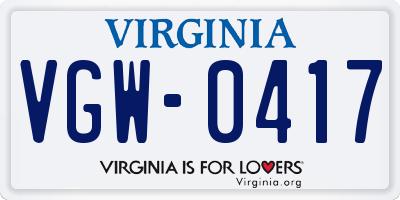 VA license plate VGW0417
