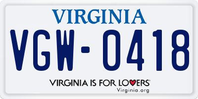 VA license plate VGW0418