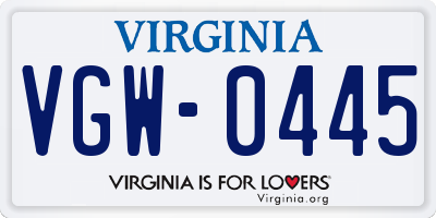 VA license plate VGW0445