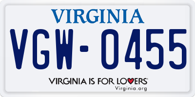 VA license plate VGW0455