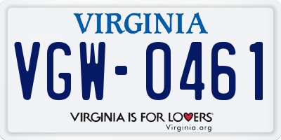 VA license plate VGW0461